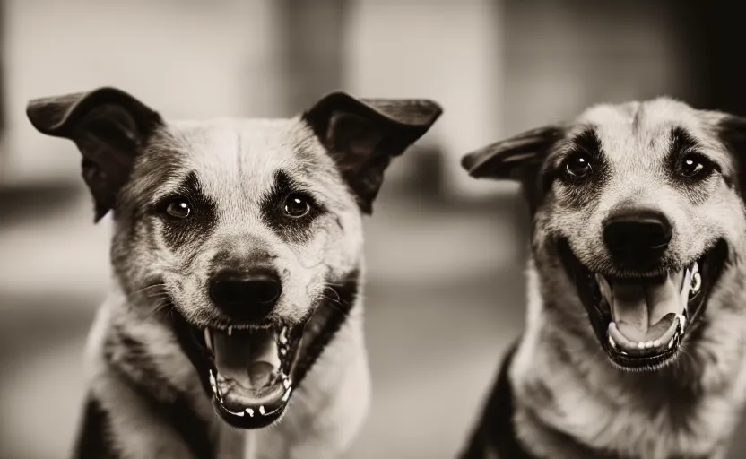 Image similar to portrait of a happy smiling dog, natural light, detailed face, cinematic lighting, 8 k