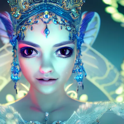 Image similar to portrait of fairy princess, glowing, ornate and intricate jewelry, jaw dropping beauty, glowing background lighting, white accent lighting, hyper detailed, fairy tale, 4 k octane render