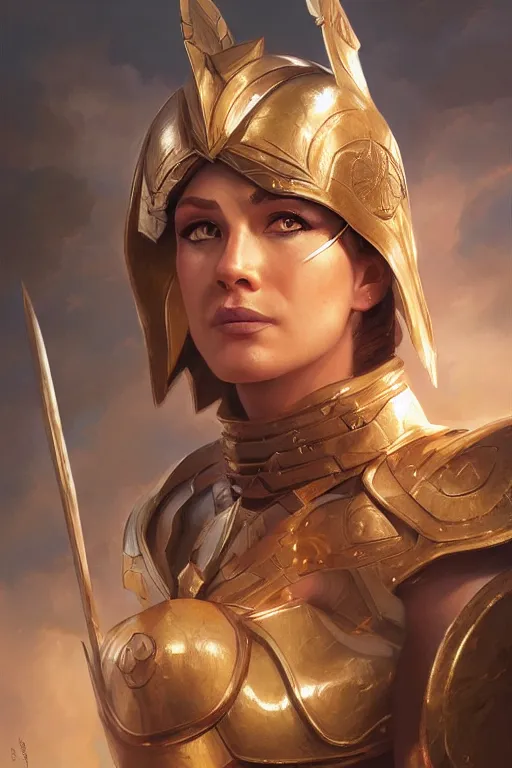 Image similar to amazon valkyrie athena, d & d, fantasy, portrait, highly detailed, headshot, digital painting, trending on artstation, concept art, sharp focus, illustration, art by artgerm and greg rutkowski and magali villeneuve