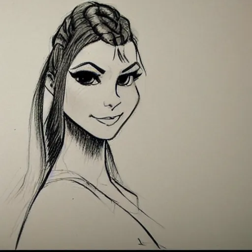 Image similar to milt kahl sketch of victoria justice with tendrils hair style as princess padme from star wars episode 3