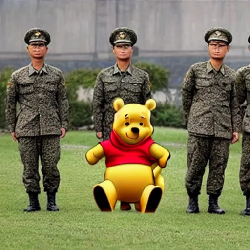 Prompt: winnie the pooh joins the chinese military