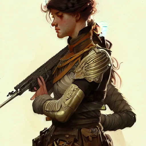 Image similar to sketch of an female soldier, D&D, fantasy, sketch, intricate, elegant, highly detailed, digital painting, artstation, concept art, smooth, sharp focus, illustration, art by artgerm and greg rutkowski and alphonse mucha