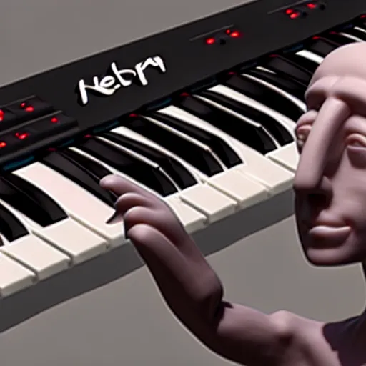 Image similar to a keyboard player made of clay, hyper detailed, 8 k, photorealistic, unreal engine, trending on artstation,