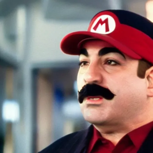 Image similar to mario in an episode of the sopranos ( 1 9 9 9 ), 4 k, cinematic, hbo, screencap, realistic, the sopranos, film footage