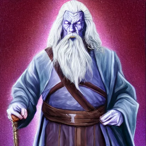 Image similar to gandalf as thanos, painting