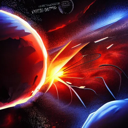 Image similar to shattered earth, black background, science fiction art