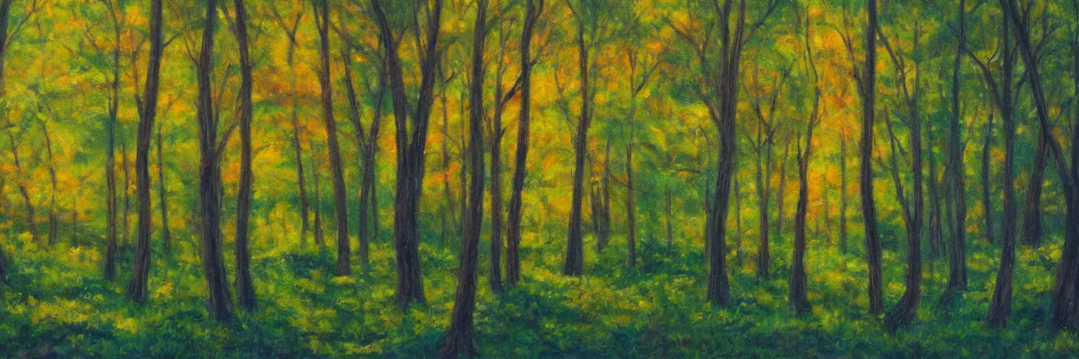 Image similar to a clearing in a forest painted by Bob Ross