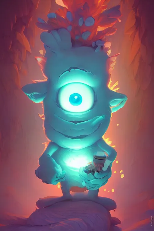 Image similar to smurf ghost creature animal sushi cristal very big eye roots cactus elemental flush of force nature micro world fluo fishscale, behance hd by jesper ejsing, by rhads, makoto shinkai and lois van baarle, ilya kuvshinov, rossdraws radiating a glowing aura global illumination ray tracing hdr