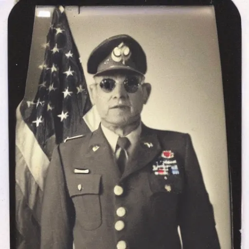Prompt: polaroid photo of sponge bob in us military suit veteran of the vietnam war, underwater effect