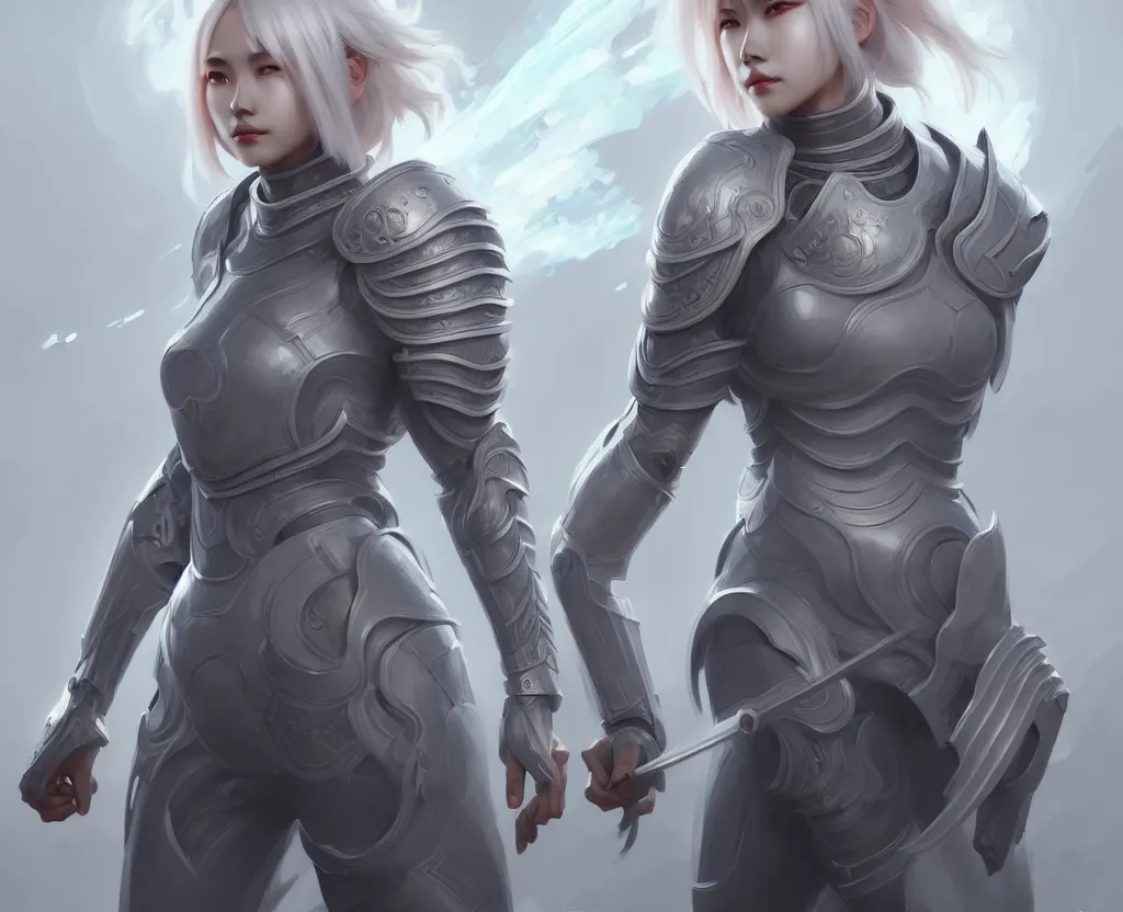 Image similar to portrait full body hero action pose of futuristic light grey color hair female knights of zodiac, abstract chinese dragon concept art, temple background, d & d, highly detailed, digital painting, artstation, sharp focus, illustration, art by tan zi and ayanamikodon and alphonse mucha and wlop