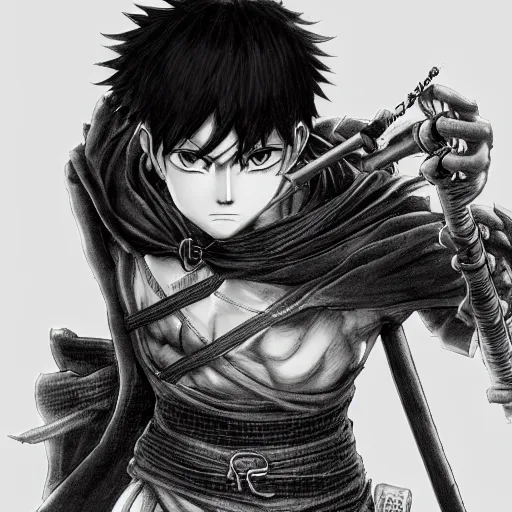 Prompt: black swordsman in the style of kentaro miura, 4 k, 8 k, absolute detail of even the smallest details and particles, beautiful shadows, beautiful art, black and white drawing, high rendering of the details of the environment, faces and characters