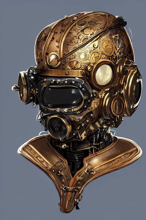 Image similar to steampunk helmet fantasy art mask robot ninja stylized digital illustration sharp focus, elegant intricate digital painting artstation concept art global illumination ray tracing advanced technology chaykin howard and campionpascale and cooke darwyn and davis jack