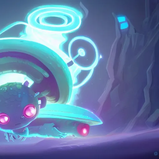 Prompt: cyan spirit axie pet with hypnotic spiral eyes, hypnofrog, fantasy, studio ghibli, clean cel shaded vector art, style artstation, style greg rutkowski, octane render, unreal engine 6, epic game graphics, fantasy, conceptual art, ray tracing