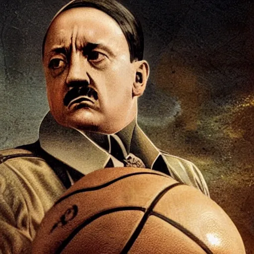 Image similar to hitler playing basketball, realistic, detailed by da vinci