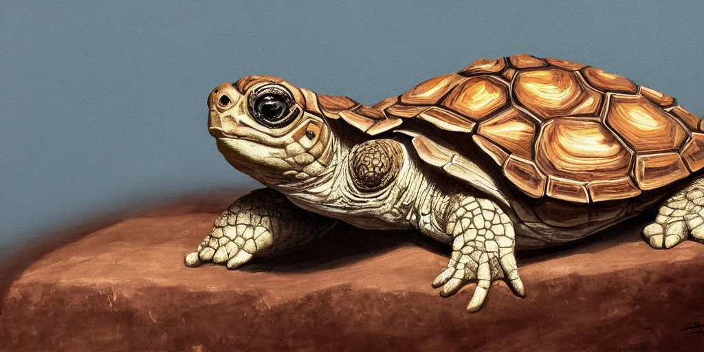 Prompt: expressive painting of a baby tortoise, obfuscate light, intricate, captivating eyes, delicate, classicism style, intricate details, digital art, portrait, 8 k resolution