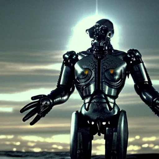 Prompt: movie still of god sun cyborg, cinematic composition, cinematic light, criterion collection, by guillermo del toro