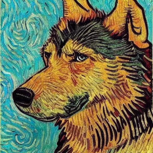 Prompt: retarded wolf, van gogh