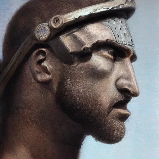 Prompt: man, bird's head, strong, gladiator, hyper realism