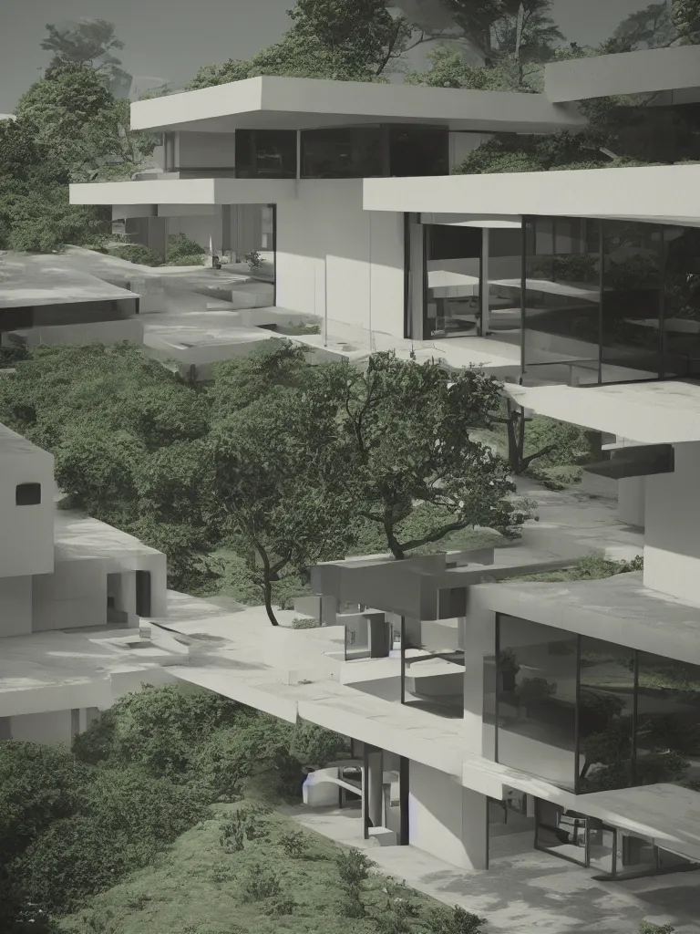 Image similar to “A mid-century stahl house by Pierre Koenig, trending on artstation, octane render, cgsociety, digital art”