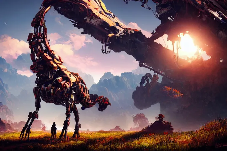 Image similar to tallneck machine mecanical creature robot of horizon forbidden west horizon zero dawn bioluminiscence global illumination ray tracing hdr fanart arstation by ian pesty and alena aenami artworks in 4 k