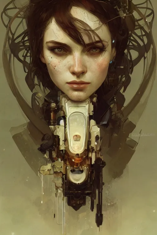 Image similar to A full portrait of a beautiful post apocalyptic offworld machinist, intricate, elegant, highly detailed, digital painting, artstation, concept art, smooth, sharp focus, illustration, art by Krenz Cushart and Artem Demura and alphonse mucha