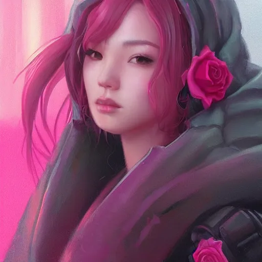 Image similar to “ a portrait of rose blackpink, rainy background, pink bright art masterpiece artstation. 8 k, sharp high quality artwork in style of jose daniel cabrera pena and greg rutkowski, concept art by tooth wu, hearthstone card game artwork. ”