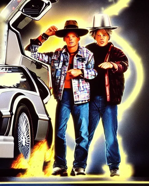 Image similar to photo for a poster for back to the future 2, ultra - realistic and intricate, epic cinematic lighitng ( 1 9 8 9 )