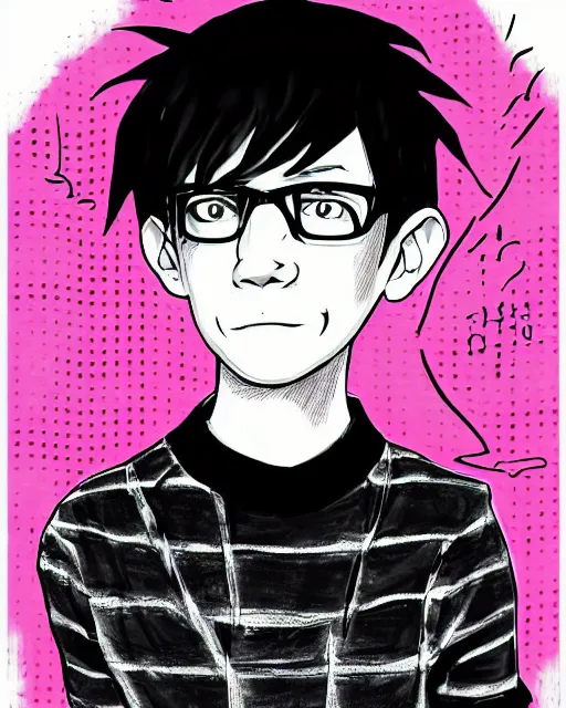 Prompt: w - 1 2 8 0 a digital drawing of young neil cicierega in a kawaii emo / scene style, trending on pixiv, trending on deviantart