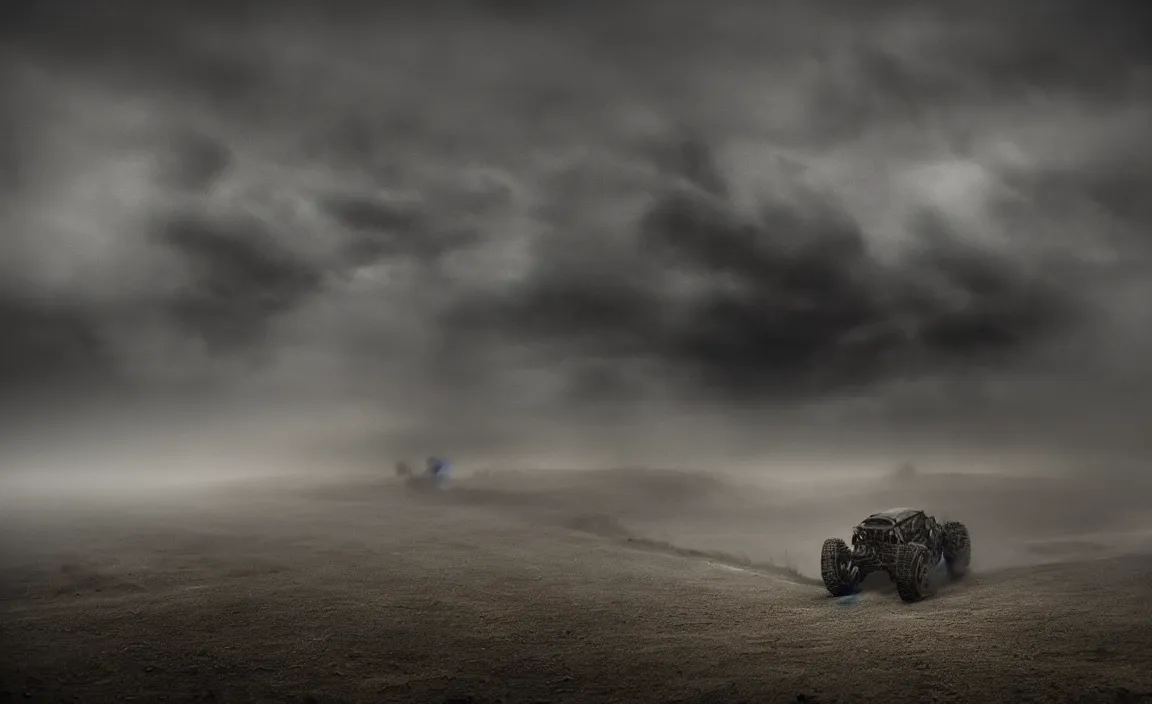 Image similar to Huge monster crawling from the dust, dark clouds and shadows of mists of the lake at night, dynamic dramatic shot, cinematic angle, 8k quality, award winning photograph.