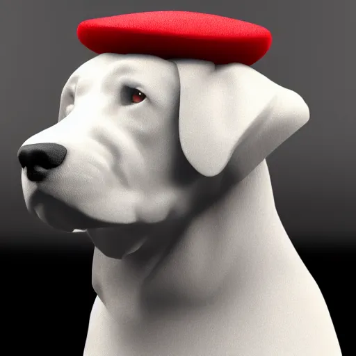 Image similar to 3 d render of very big white dog with a sherlock holmes hat,