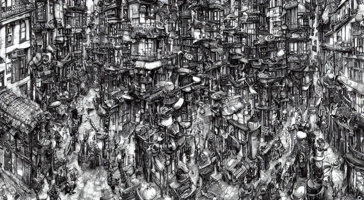 Image similar to steampunk city street by junji ito, trending on artstation