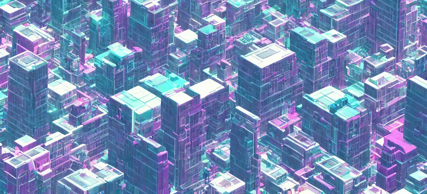 Prompt: vaporwave videogame city wallpaper, deskmat. io, low poly, large,