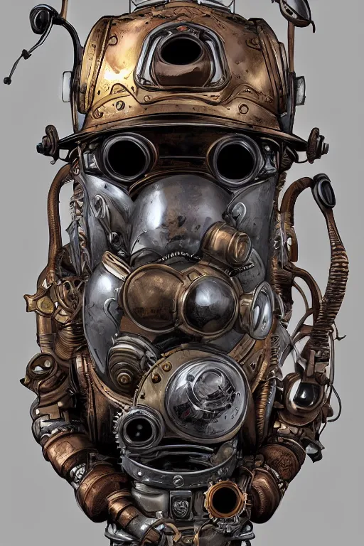 Image similar to steampunk helmet fantasy art mask robot ninja stylized digital illustration sharp focus, elegant intricate digital painting artstation concept art global illumination ray tracing advanced technology chaykin howard and campionpascale and cooke darwyn and davis jack