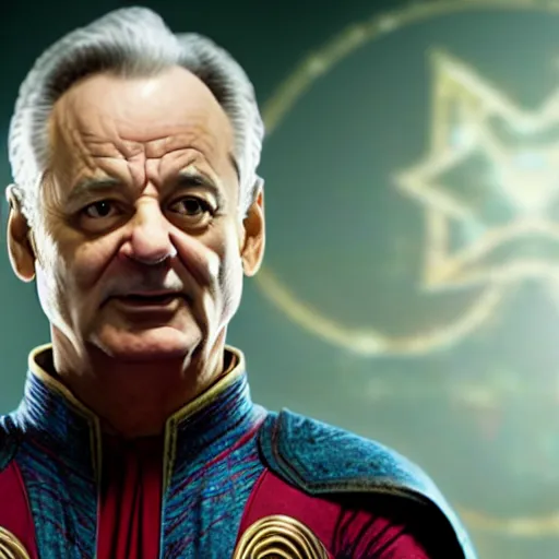 Prompt: film still of Bill Murray as Doctor Strange in the Multiverse of Madness