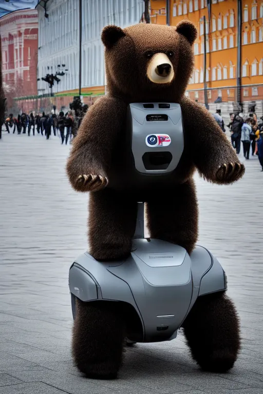 Prompt: a picture of putin ride robotic bear in moscow. - photorealistic, face features, elegant, confident posse, reduce duplicate image, pullitzer winning, taken with canon eos 5 d mark iv, versatile, lens interoperability, autofocus, 4 k uhd video capture at 3 0 fps, 8 k time - lapse functions, by karah mew, jodie bateman