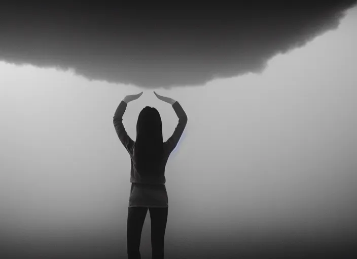 Prompt: girl stretches her hands to the light, fog, rain, volumetric lighting, beautiful, sharp focus, ultra detailed, jan urschel, dylan cole, marthe jonkers, james paick, thierry doizon, kai carpenter, ignacio fernandez rios, noir art house, 4 k, 3 5 mm, fujifilm