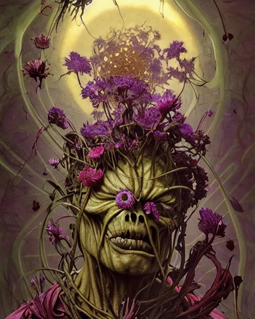 Image similar to the platonic ideal of flowers, rotting, insects and praying of cletus kasady ultimate carnage thanos dementor wild hunt doctor manhattan chtulu nazgul mandelbulb davinci, d & d, fantasy, ego death, intense, scary, decay, dmt, art by artgerm and greg rutkowski and alphonse mucha and giuseppe arcimboldo