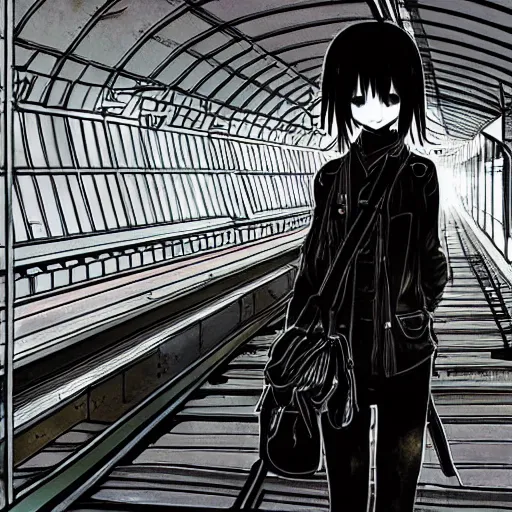 Image similar to Anime Summer girl on train station by Tsutomu Nihei