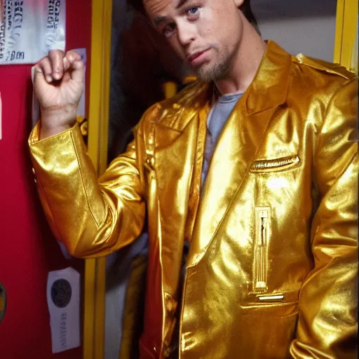 Image similar to Tyler Durden with a golden jacket