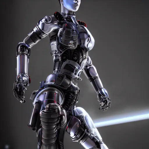 Prompt: a cybernetic female android martial-artist/mercenary in a combat pose Photorealistic HD 8k highlights and shadow detailed High Resolution