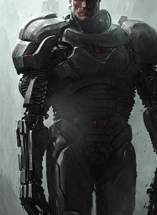 Prompt: henry cavill as victor stone, full body concept, cyborg, borg, strogg, face of a man, terminator, flesh, quake strogg, doom demon, wolfenstein, monstrous, powerful, symmetry, symmetrical, concept art by ruan jia and greg rutkowski