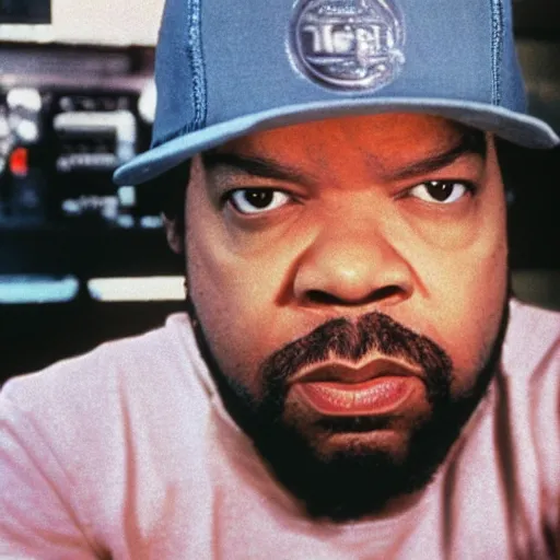 Prompt: face of rapper ice cube in an ice cube