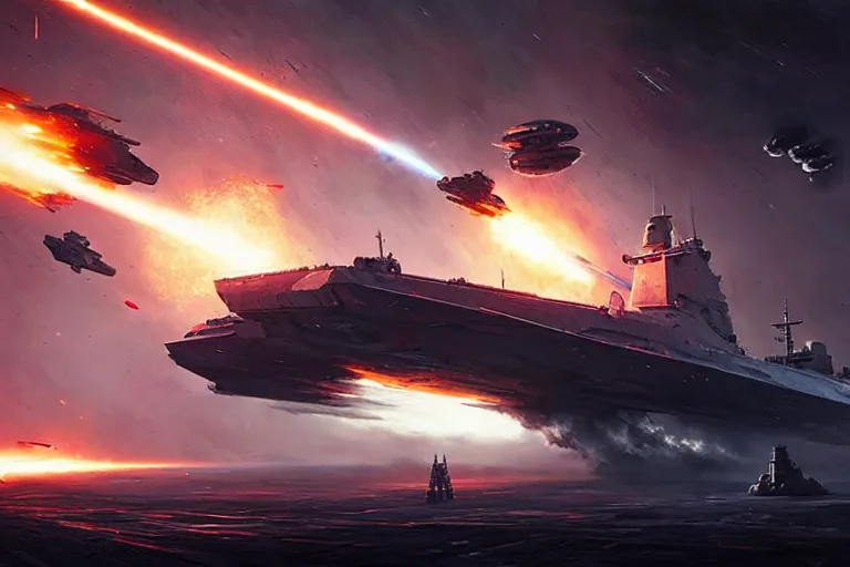 Image similar to large scale space battle, a large warship is exploding, epic science fiction digital art by greg rutkowski