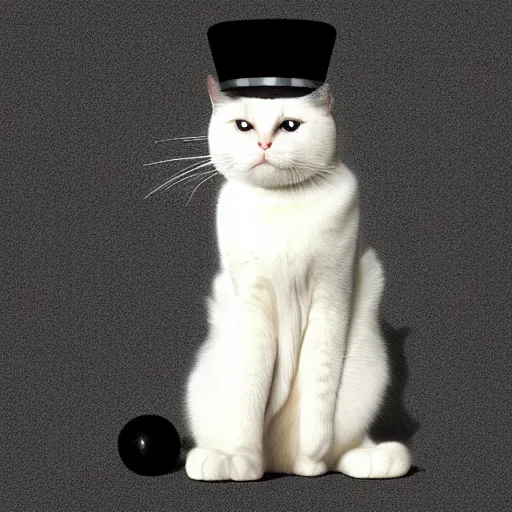 Image similar to ragdoll cat standing on its hind legs, wearing a tuxedo and a baseball hat digital art