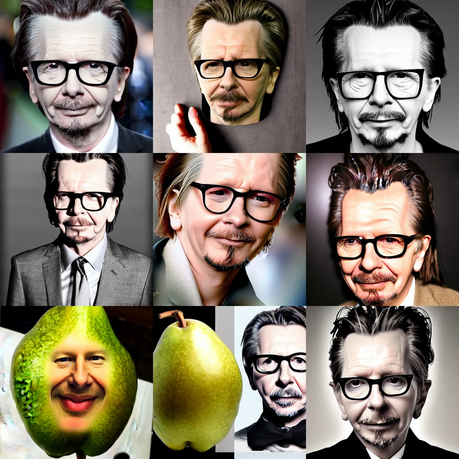 Prompt: gary oldman's face on a pear