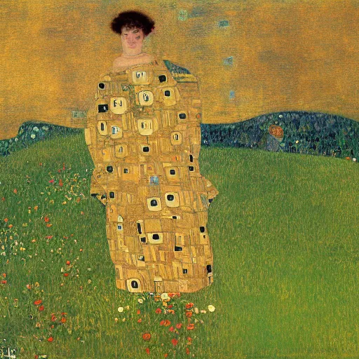 Prompt: A shepherder on top of a hill, by Gustav Klimt