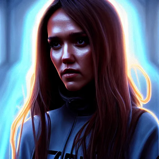 Image similar to beautiful digital painting jessica alba the thing 1 9 8 2 john carpenter with high detail, 8 k, stunning detail, photo by artgerm, greg rutkowski and alphonse mucha, unreal engine 5, 4 k uhd