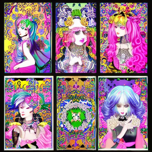 Image similar to maximalist pastel goth baroque decora jester themed colorful cmyk royalty ornamental maximalism early computer graphics frames for sale, artistic creativity