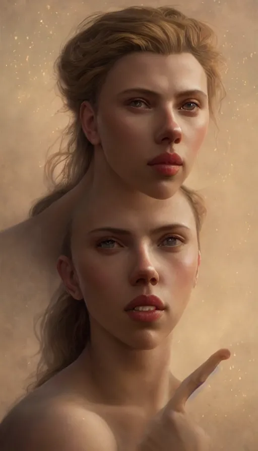 Prompt: epic masterpiece portrait of scarlett johansson, sweaty skin, hyperrealistic, octane render, cinematic, beautiful face and flawless skin, perfect hands, 5 fingers, bronze by Edgar Maxence and Ross Tran and Michael Whelan and Lorenzo Sperlonga, Brom, Legends of Runeterra
