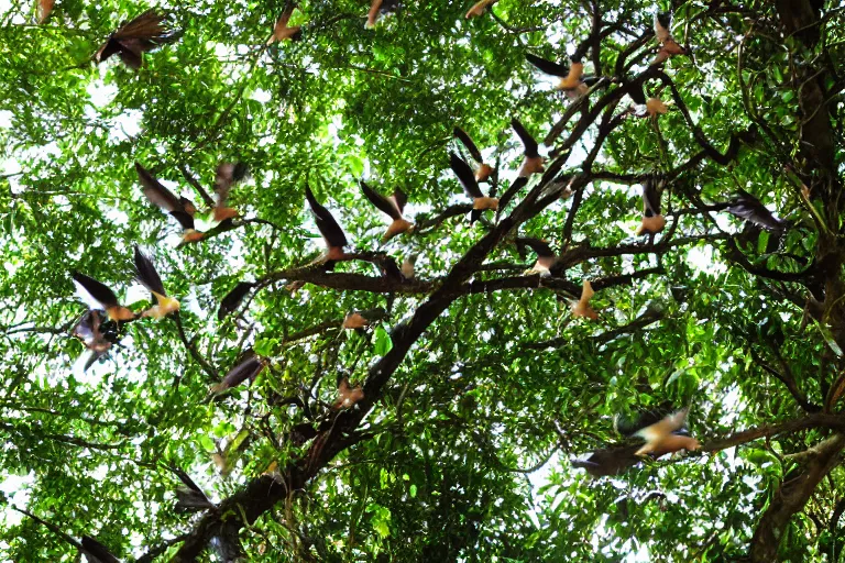 Image similar to birds flying out of a tree in the jungle
